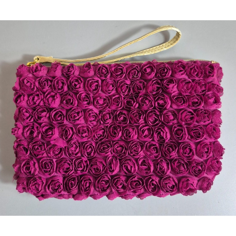 Neiman Marcus Textured Purple Rose Wristlet Makeup Bag 8" x 5"